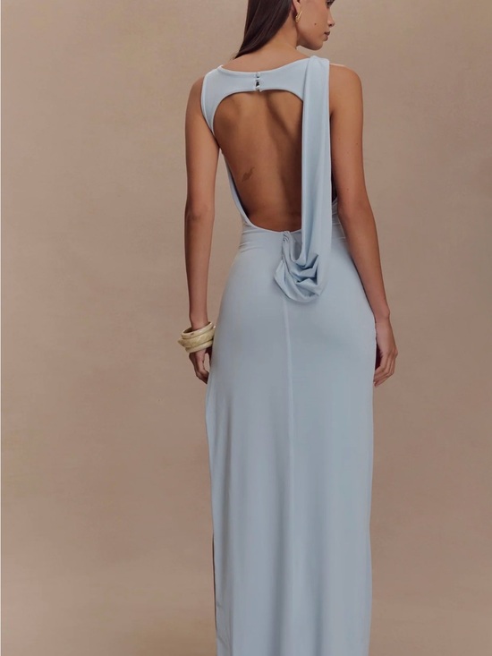 Meshki Dresses & Skirts - Meshki Henley Pale Blue Backless Draped Maxi Dress